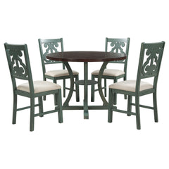 5 Piece Round Dining Table And Chair Set With Unique Legs And Hollow Chair Back