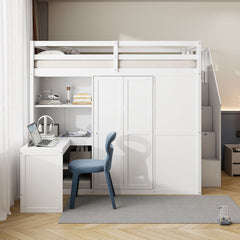 Loft Bed With Wardrobe, Desk And Shelves