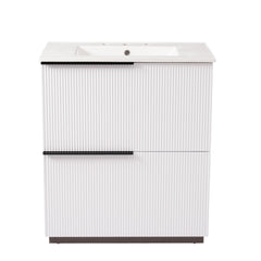 Fluted Bathroom Vanity With Ceramic Sink, Soft Close Slides