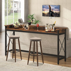 Console Table With Charging Station, Extra Long For Living Hallway - Brown / Black