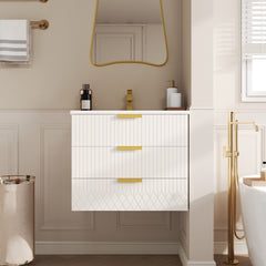 Wall Mounted Floating Cabinet With Double Drawer, Rectangular Sink