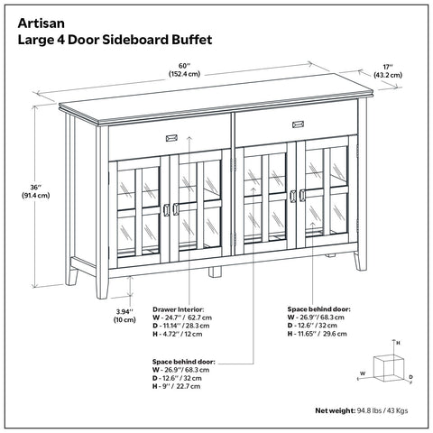 Artisan - Large 4 Door Sideboard Buffet - Black
