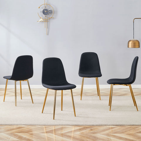Luxury Simple Chair (Set of 4) Linen Cotton High Resilience Dining Chair With Metal en Legs - Black / Gold
