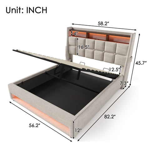 Upholstered Platform Bed With A Hydraulic Storage System, LED And USB Charging (Without Mattress)
