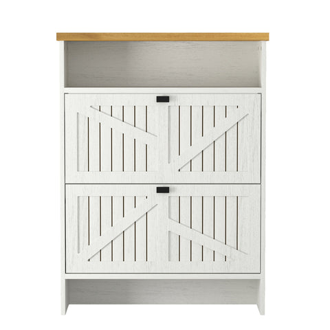 4 Layer Folding Shoe Cabinet With Metal Rounded Corners Convenient Shoe Storage - White