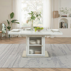 Modern Rectangle Dining Table With Stretchable Top, Storage Cabinet