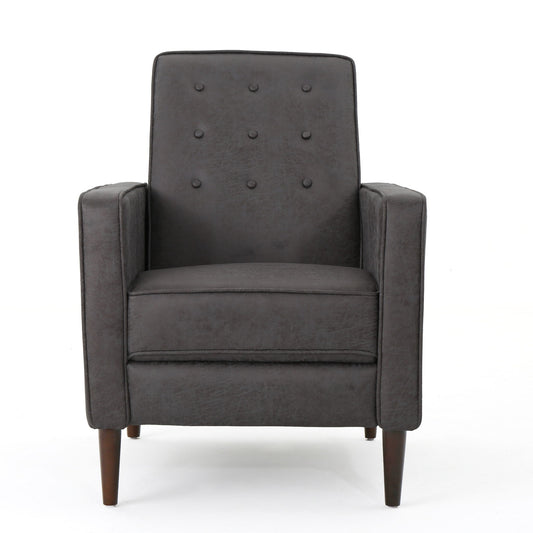 Macedonia - Mid Century Modern Button Tufted Fabric Recliner - Slate
