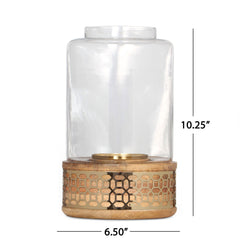 Lippert Boho Handcrafted Mango Wood Hurricane Candle Holder With Tempered Glass And Metal Accents, Large - Natural