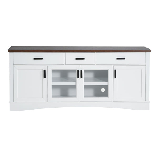 TV Console Stand, Glass Doors & Storage Drawers, Adjustable Shelves