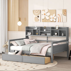 Daybed, Slat Support, With Bedside Shelves And 2 Drawers