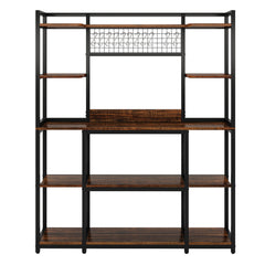 Baker's Rack With Hutch, 5 Tier Kitchen Storage Shelf, Freestanding Utility Pantry Organizer With Hooks And Microwave Stand - Black
