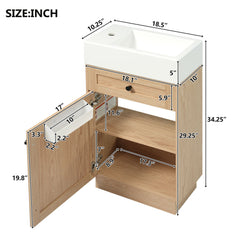Bathroom Vanity With Reversible Resin Sink, Cabinet & Zinc Alloy Handles - Wood