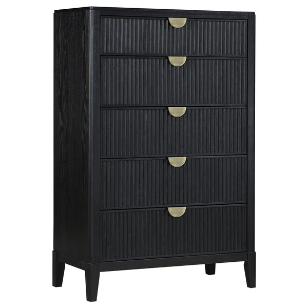 Mason - 5 Drawer Chest With Fluted Design - Black