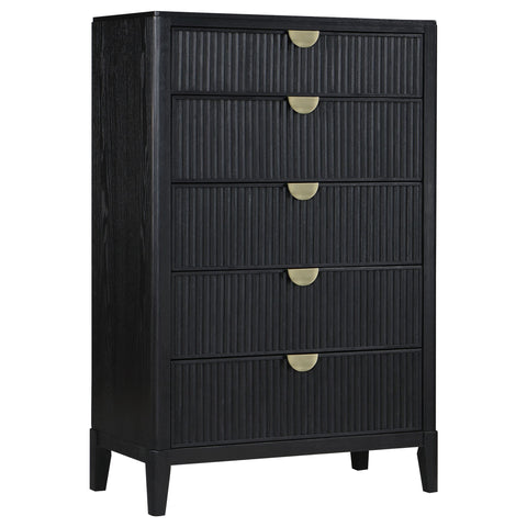 Mason - 5 Drawer Chest With Fluted Design - Black
