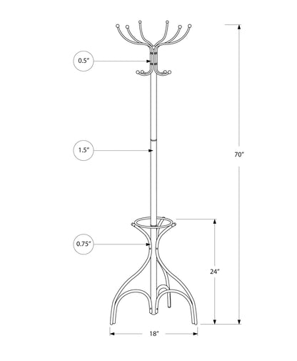 Coat Rack, Hall Tree, Free Standing, 12 Hooks, Entryway, 70"H, Umbrella Holder, Contemporary & Modern
