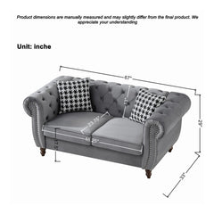 Chesterfield Velvet Upholstery Fabric Loveseat With Roll Armrest And Nailhead