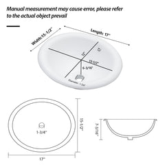 Semi Recessed Bathroom Sink With Countertop Vessel Design, 17" X 15.5" - White