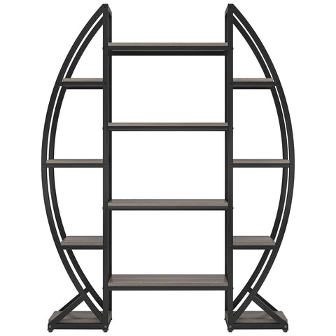 Triple Wide Oval Etagere Bookcase With Shelves For Living Room