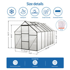 Polycarbonate Greenhouse Raised Base And Anchor Aluminum Heavy Duty Walk-In Greenhouses For Outdoor Backyard In All Season