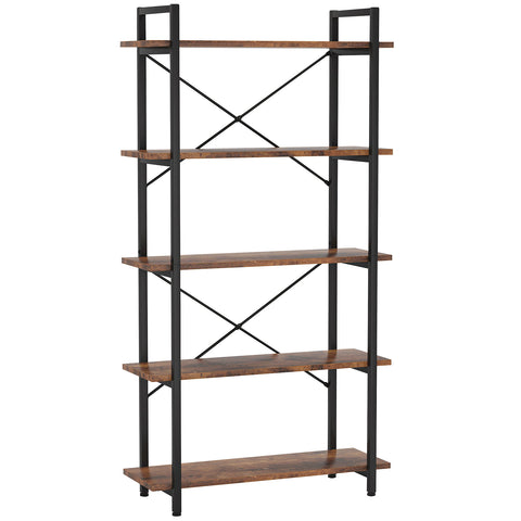 5 Tier Bookshelf Unit With Accents For Living Room - Black / Brown