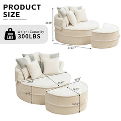 Modern Oversized Round Barrel Accent Chair With Ottoman