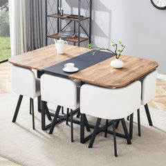 Modern Minimalist Marble Pattern Joinery Dining Table With Dining Chairs