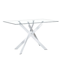 Rectangular Clear Tempered Glass Dining Table, Stylish Design With Metal Legs