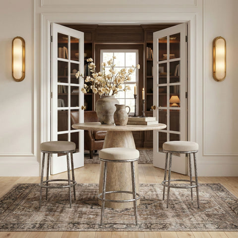 Ferro - Performance Fabric Upholstered Backless Bar Stool - Antique Silver