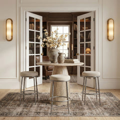 Ferro - Performance Fabric Upholstered Backless Bar Stool - Antique Silver