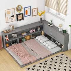 Floor Bed With L-Shaped Bookcases, Sliding Doors, Without Slats