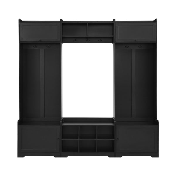 Wide Hall Tree With Shoe Storage, 4 In 1 Entryway Bench With 8 Cubbies, 7 Coat Hooks & Adjustable Shelf For Hallway - Black