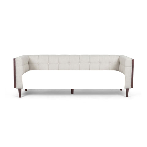 Contemporary 3 Seater Sofa With Button Tufted Waffle Stitching - Beige