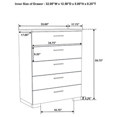 Dulcey - 5 Drawer Bedroom Chest - White