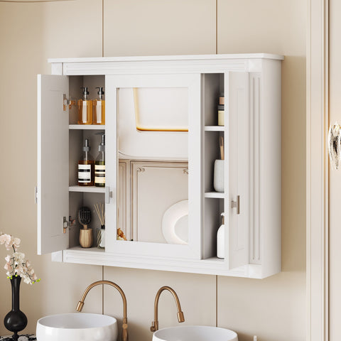 Wall Mounted Bathroom Cabinet With Mirror And 5 Shelves, Rectangular Design