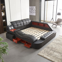 Multifunctional Upholstered Storage Bed Frame, Massage Chaise Lounge On Left
