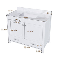 43" Bathroom Vanity, Multi Functional Cabinet With Doors And Drawer - White