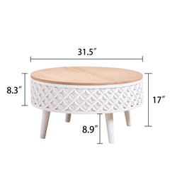 Round Coffee Table With Storage - White / Light Oak