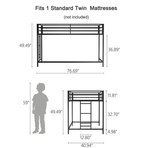 Adam - Junior Twin Loft Bunk - Black