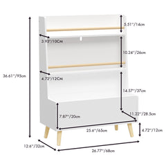 Bookshelf , Book Organizer With Toy Storage - White