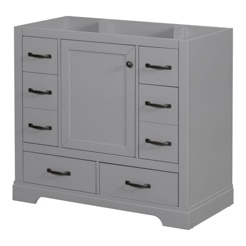 36" Bathroom Vanity Without Sink, Cabinet Base Only, 6 Drawers, Multi Functional Drawer Divider, Adjustable Shelf - Grey