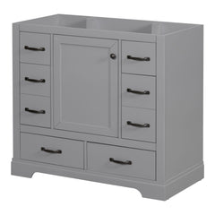 36" Bathroom Vanity Without Sink, Cabinet Base Only, 6 Drawers, Multi Functional Drawer Divider, Adjustable Shelf - Grey