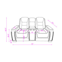 Power Console Loveseat With Power Headrest USB LED And Bookshelf Arms - Grey