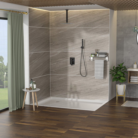 Dual Shower Head Ceiling Mount Square Rain Shower System With Adjustable Flow