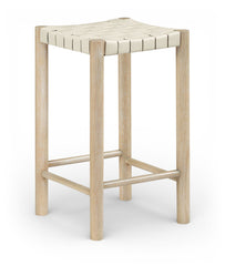 Entwine - Vegan Leather Upholstered Backless Counter Stool - Painted Natural