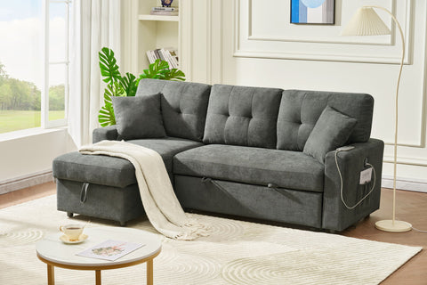 Reversible Sofa Couch Sleeper With Pull Out Bed And USB Port