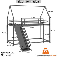Bunk Bed With Slide & Ladder Iron Frame, No Box Spring Needed