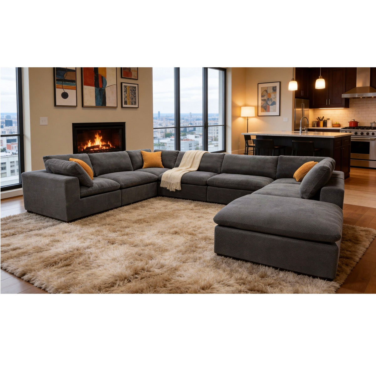 Custom Configuration Modular Sectional & Toss Pillows