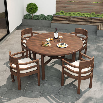 5 Piece Round Patio Table & Cushioned Armrest Chairs, Outdoor Dining Set With Umbrella Hole