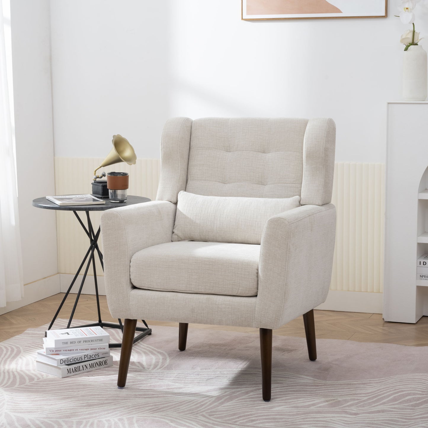 Modern Accent Chair Upholstered Foam Filled Living Room Chairs Comfy Reading Chair Mid-Century Modern Chair With Fabric Lounge Arm Chairs Armchair For Living Room Bedroom