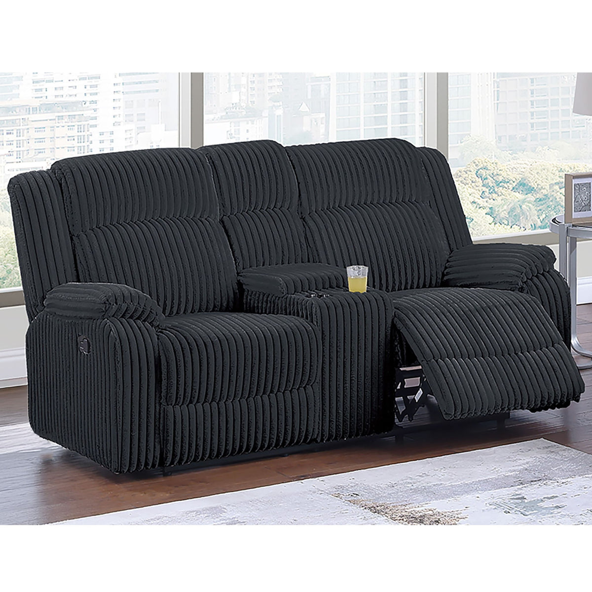 Motion Loveseat Recliner With Console Soft Seat Upholstered For Living Room - Black